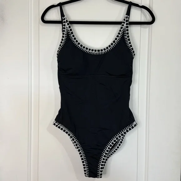 Gianni Bini EUC Swimsuit Black with White Trim Low Back Size Medium - Picture 1 of 16